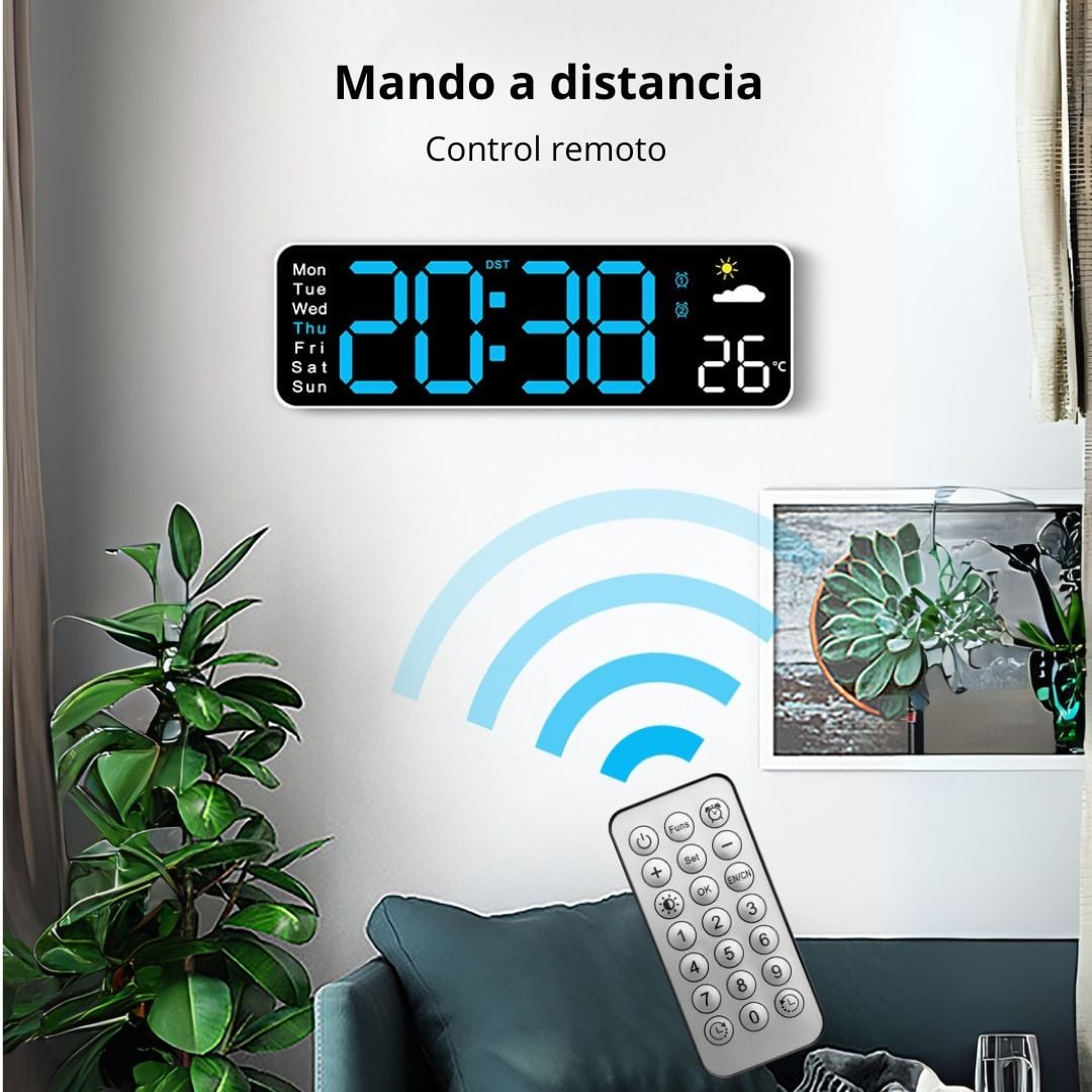 RELOJ DIGITAL DE PARED 28CM CON TEMPERATURA HUMEDAD Y CONTROL REMOTO - 2