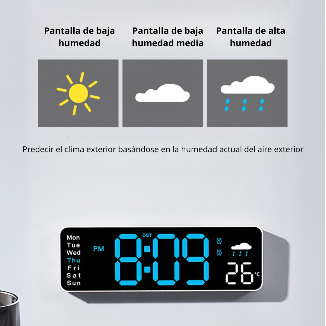 RELOJ DIGITAL DE PARED 28CM CON TEMPERATURA HUMEDAD Y CONTROL REMOTO - 3