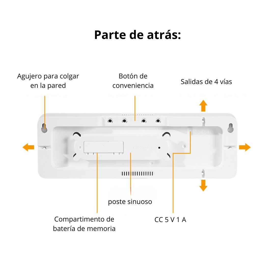 RELOJ DIGITAL DE PARED 28CM CON TEMPERATURA HUMEDAD Y CONTROL REMOTO - 5