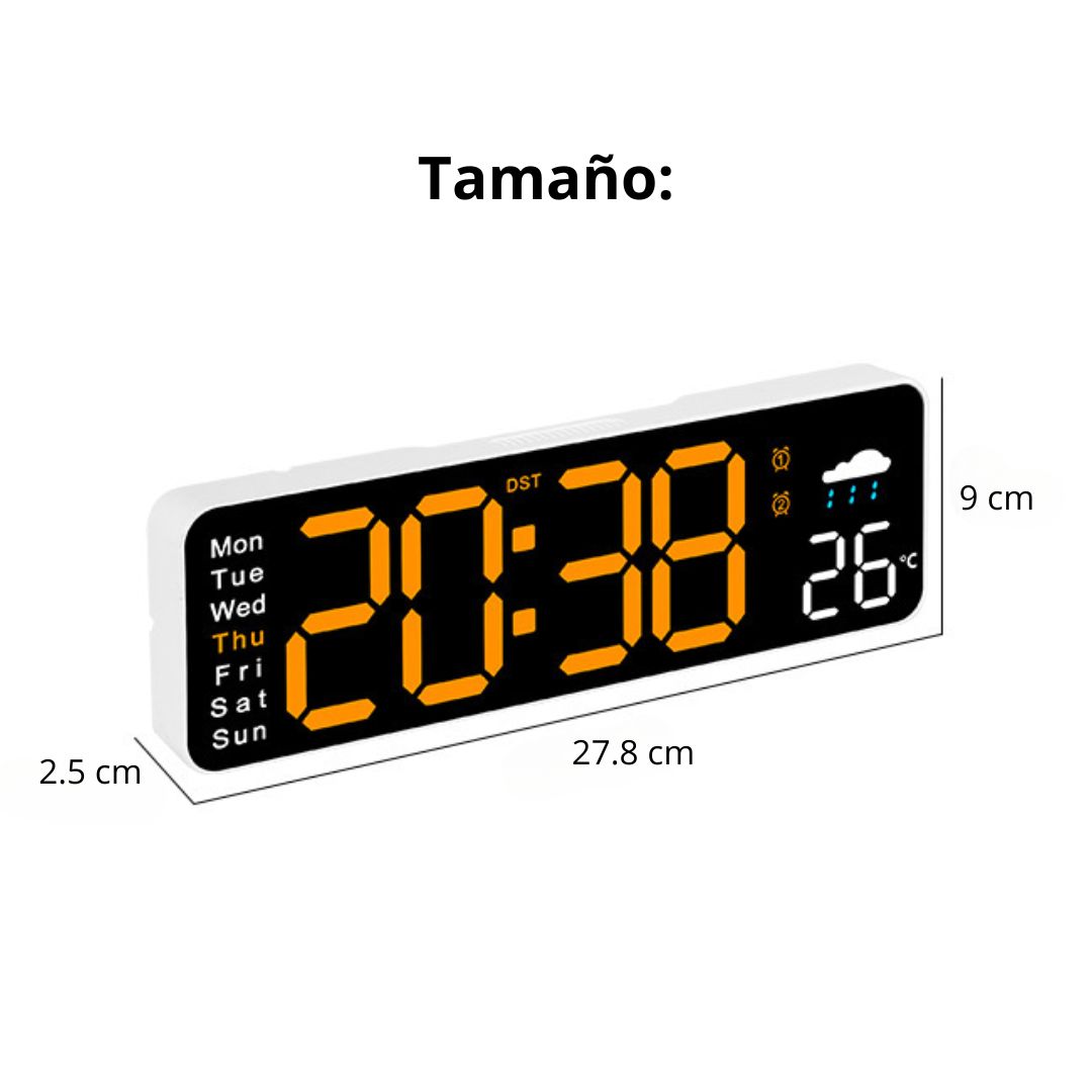 RELOJ DIGITAL DE PARED 28CM CON TEMPERATURA HUMEDAD Y CONTROL REMOTO - 9