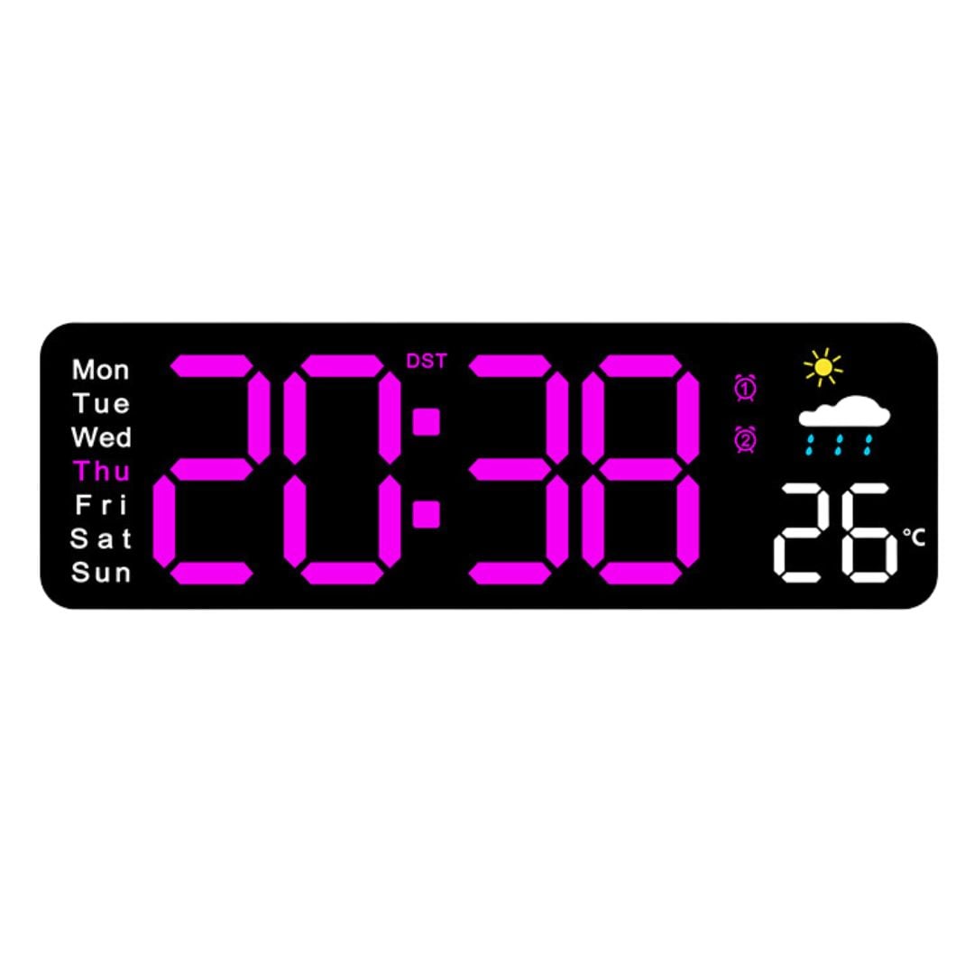 RELOJ DIGITAL DE PARED 28CM CON TEMPERATURA HUMEDAD Y CONTROL REMOTO - 1