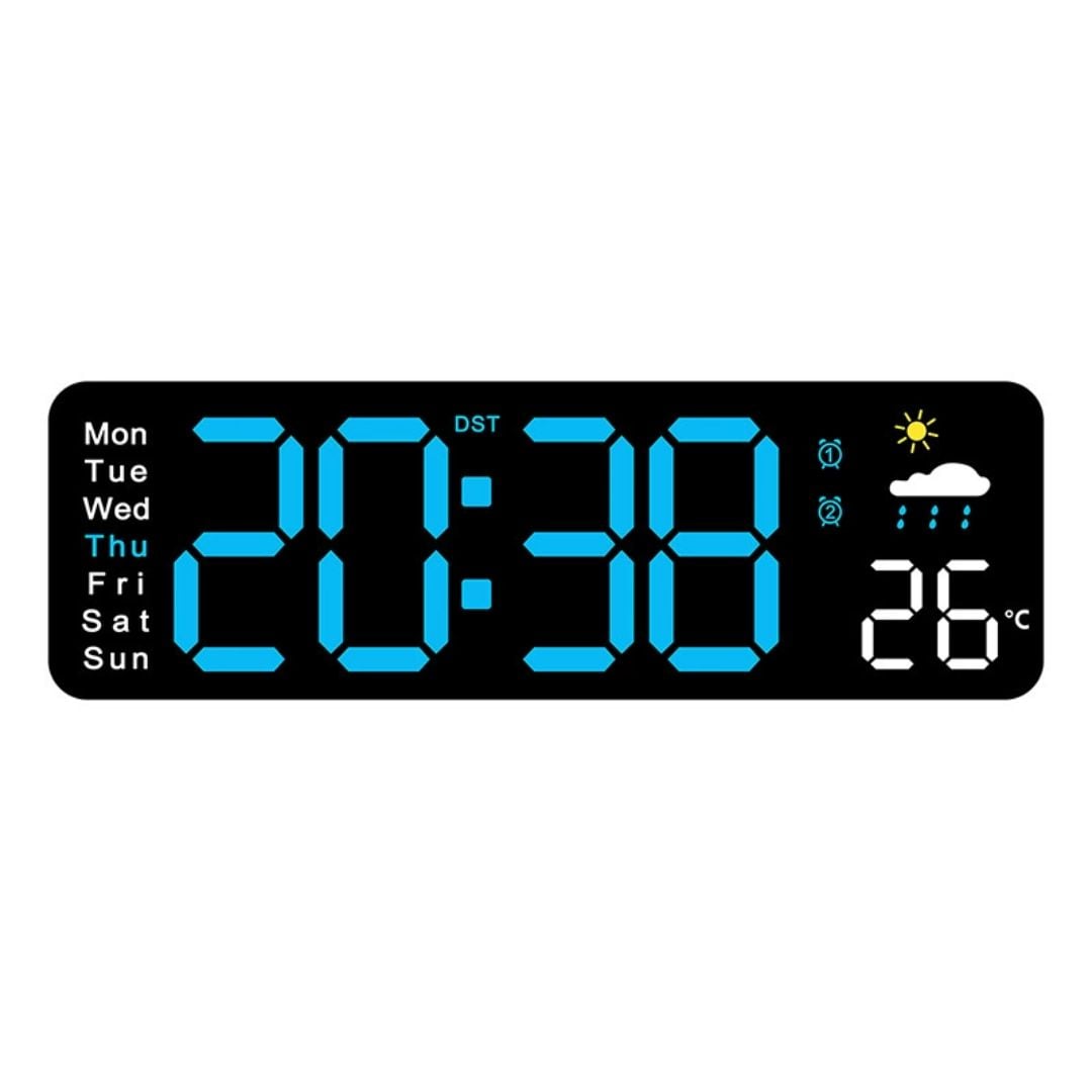 RELOJ DIGITAL DE PARED 28CM CON TEMPERATURA HUMEDAD Y CONTROL REMOTO - 1