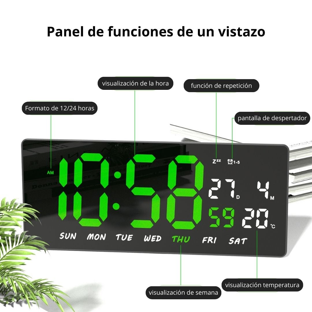 RELOJ DIGITAL LED 36CM CON CALENDARIO TEMPERATURA Y ALARMA JH3604 - 3