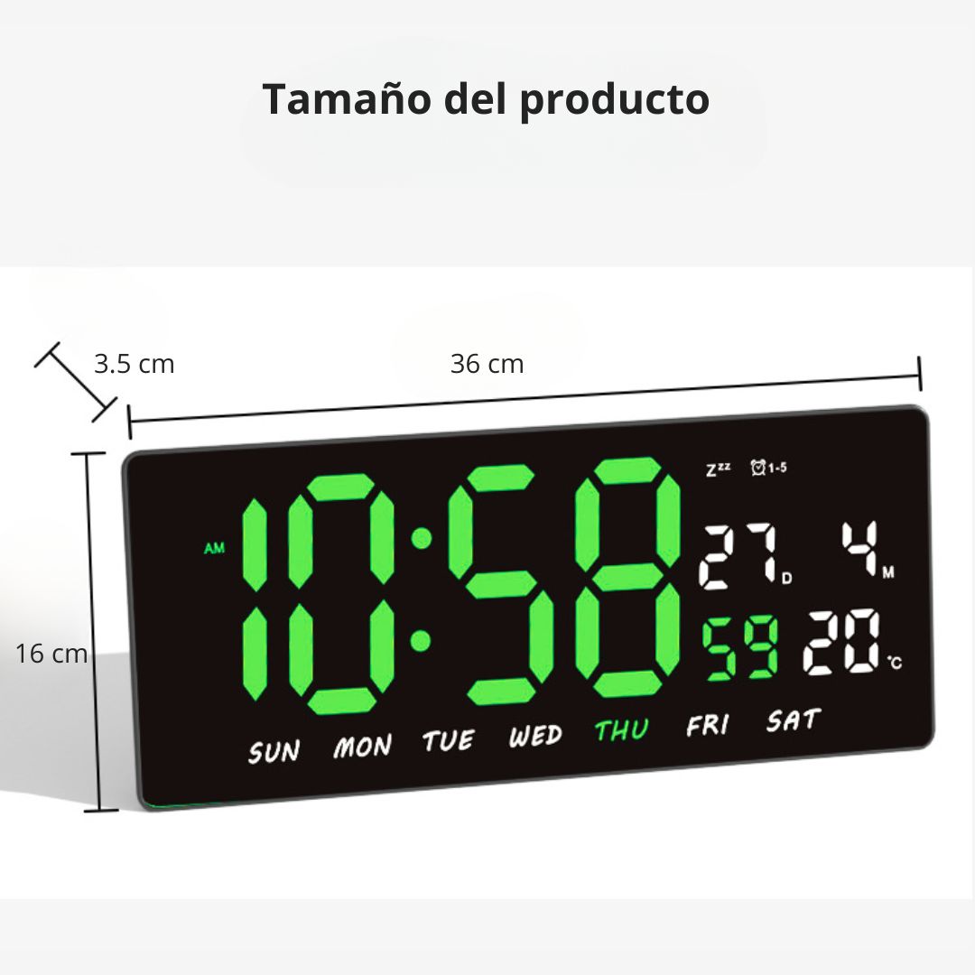 RELOJ DIGITAL LED 36CM CON CALENDARIO TEMPERATURA Y ALARMA JH3604 - 8