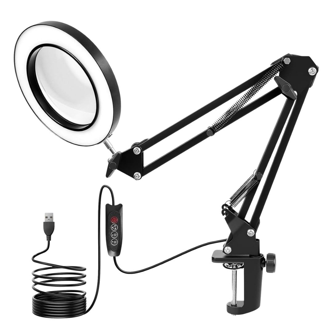 LÁMPARA LUPA LED 10X CON BRAZO ARTICULADO, 10 NIVELES Y 3 COLORES USB - 1