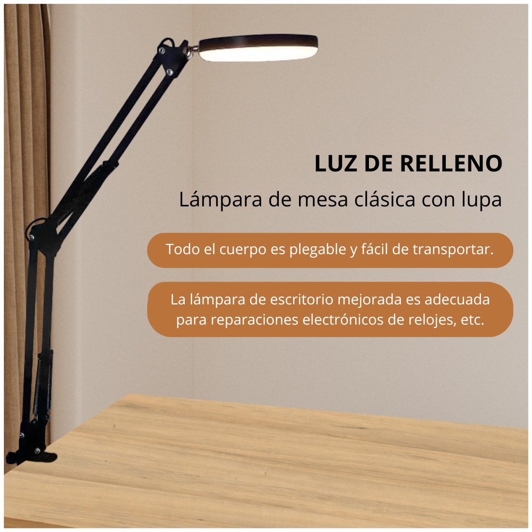 LÁMPARA LUPA LED 10X CON BRAZO ARTICULADO, 10 NIVELES Y 3 COLORES USB - 7