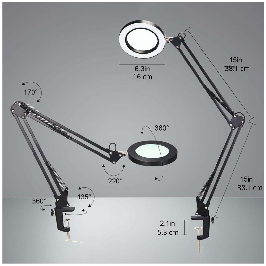 LÁMPARA LUPA LED 10X CON BRAZO ARTICULADO, 10 NIVELES Y 3 COLORES USB - 8