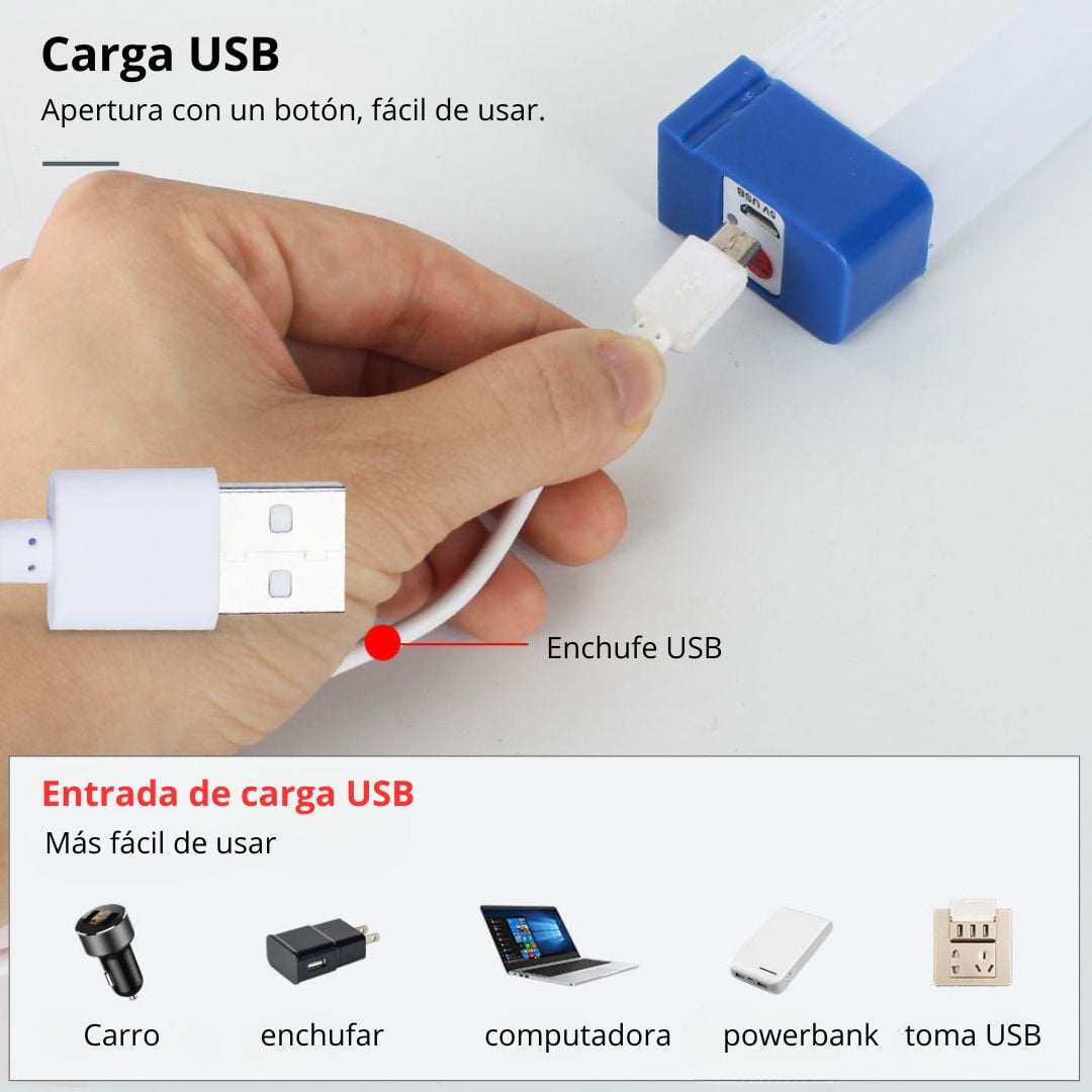 LÁMPARA LED RECARGABLE USB 52CM MAGNÉTICA CON GANCHO Y 3 NIVELES - 5