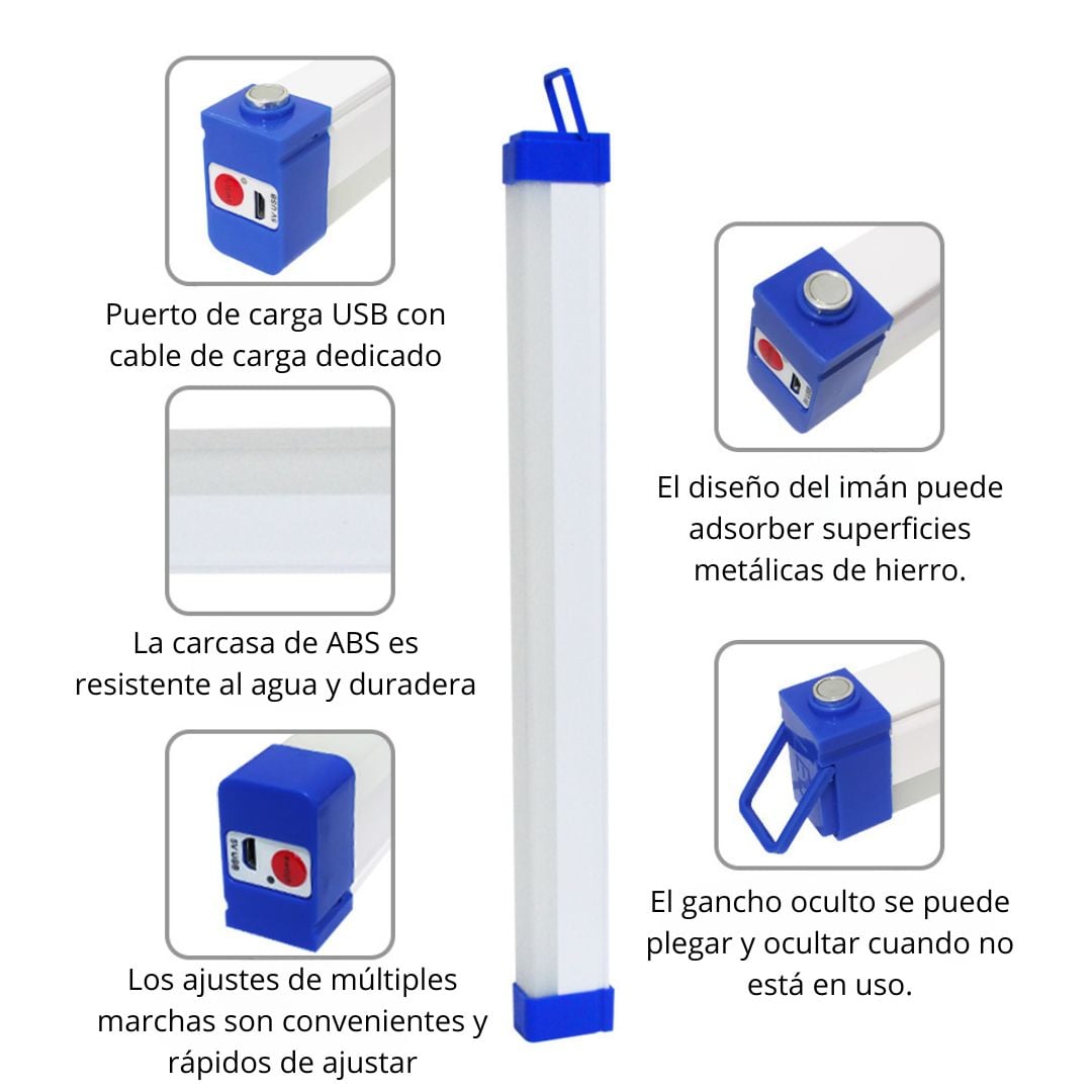 LÁMPARA LED RECARGABLE USB 52CM MAGNÉTICA CON GANCHO Y 3 NIVELES - 6