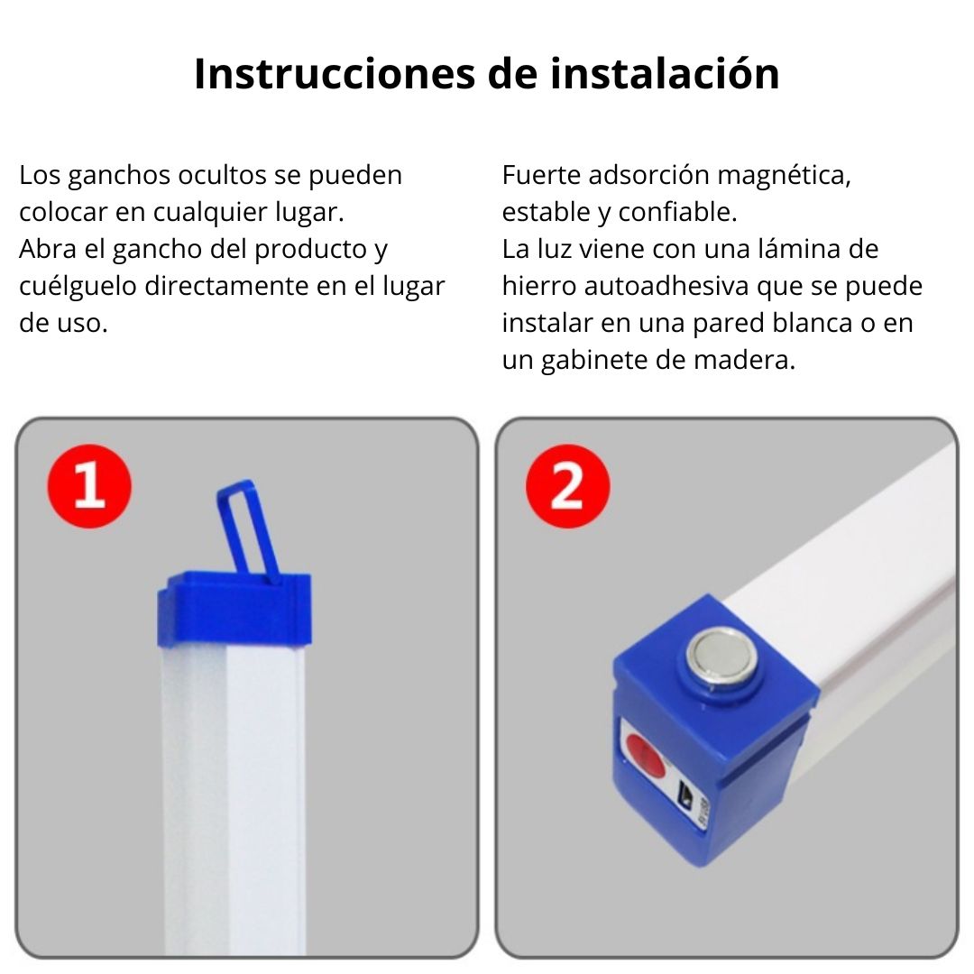 LÁMPARA LED RECARGABLE USB 32CM MAGNÉTICA CON GANCHO Y 3 NIVELES - 7