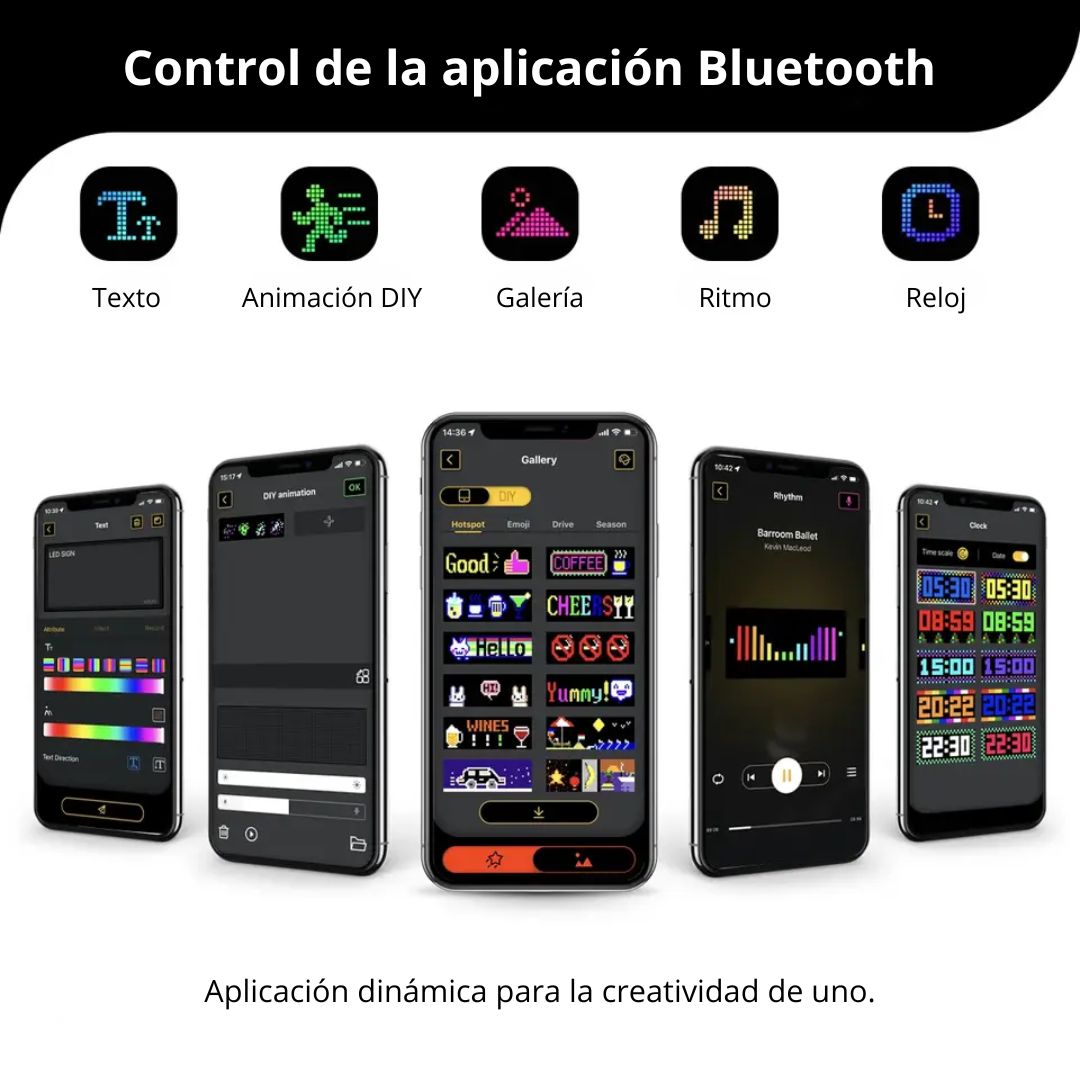 LETRERO LED PROGRAMABLE CON APP BLUETOOTH USB-C IP66 73×12CM - 3