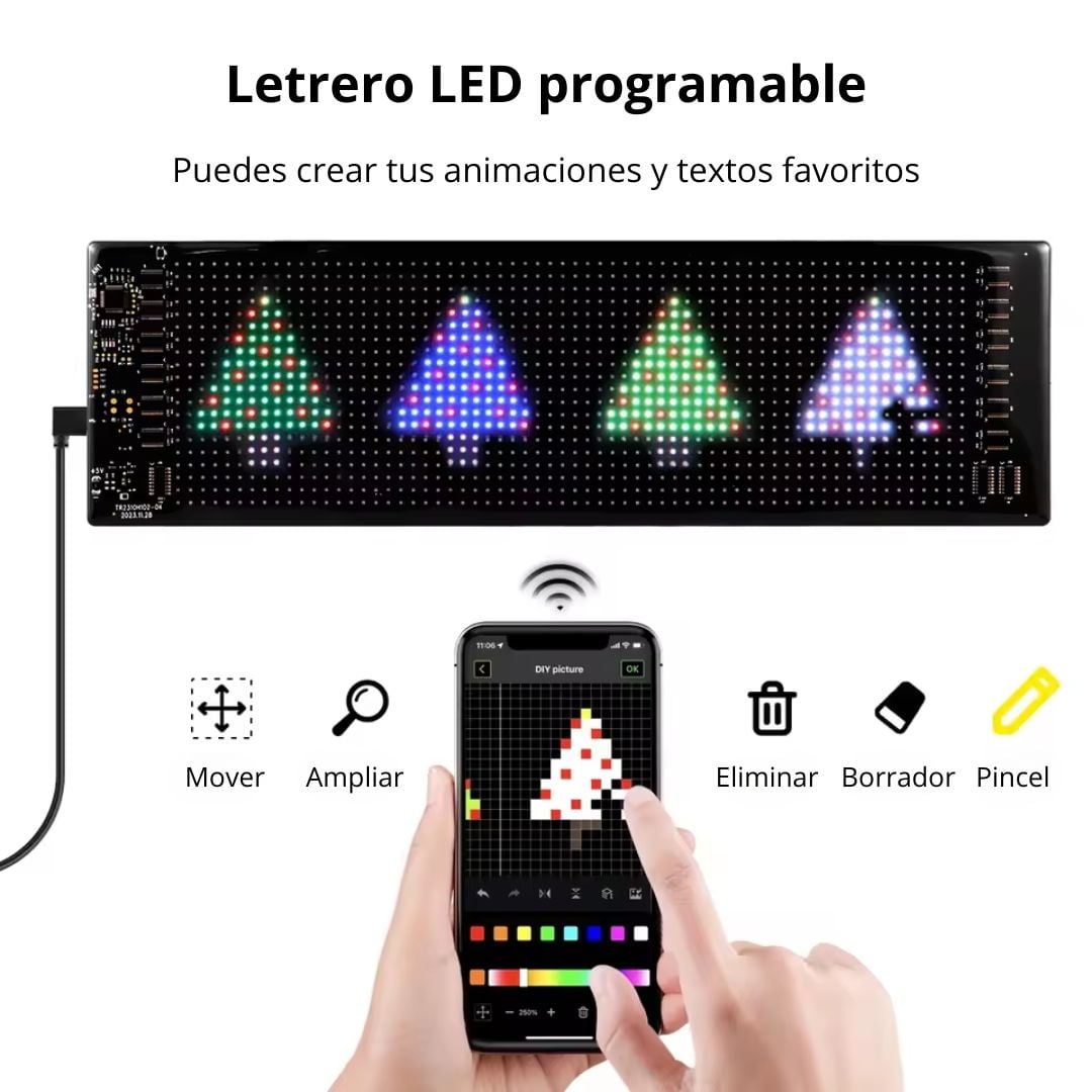 LETRERO LED PROGRAMABLE CON APP BLUETOOTH USB-C IP66 73×12CM - 4