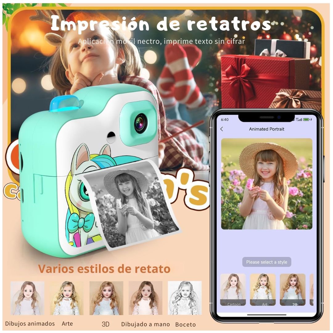 CÁMARA DIGITAL INFANTIL UNICORNIO CON IMPRESORA INSTANTÁNEA - 4