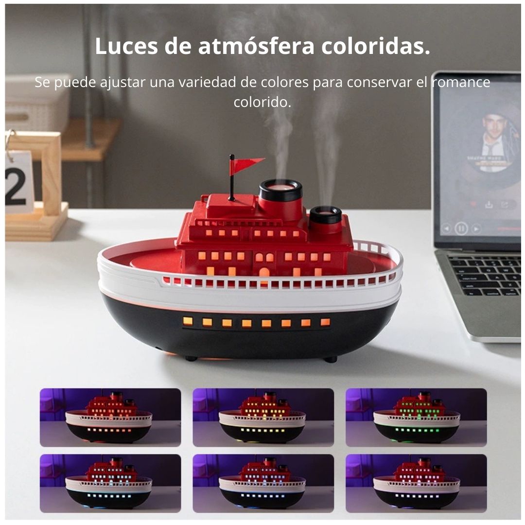 DIFUSOR DE AROMA ULTRASÓNICO BARCO 300ML CON LUCES LED Y TEMPORIZADOR - 3