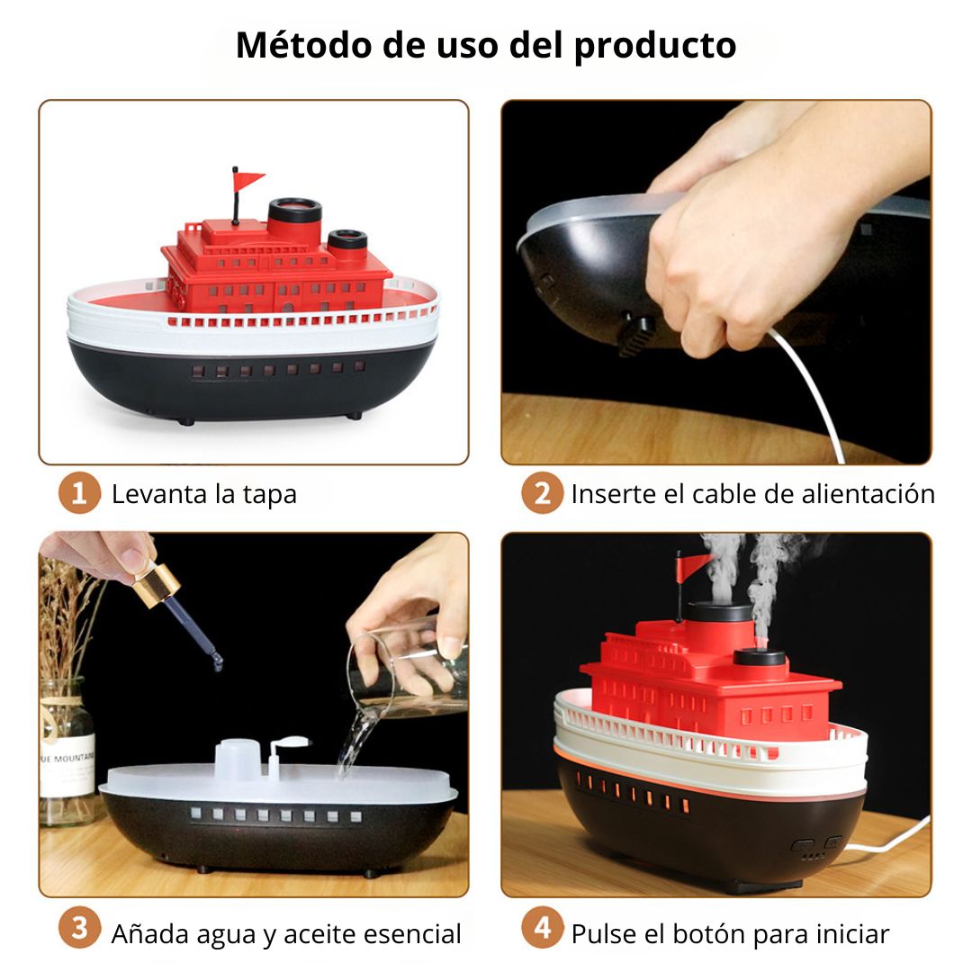 DIFUSOR DE AROMA ULTRASÓNICO BARCO 300ML CON LUCES LED Y TEMPORIZADOR - 4