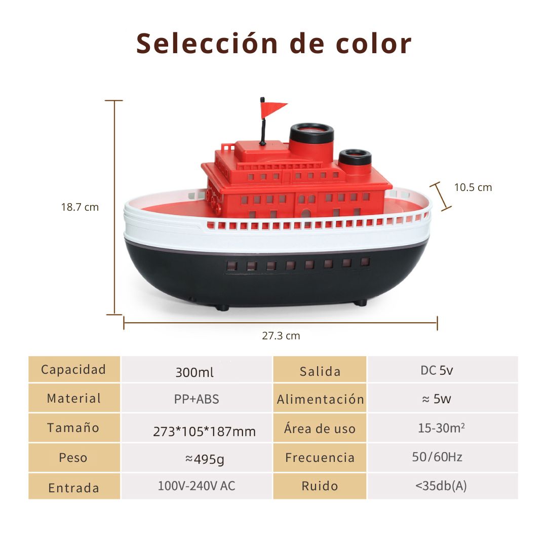 DIFUSOR DE AROMA ULTRASÓNICO BARCO 300ML CON LUCES LED Y TEMPORIZADOR - 8
