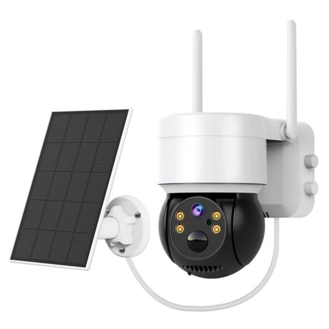 Cámara de Seguridad Solar WiFi 1080P PTZ 360° IP66 con Visión Nocturna Audio Alarma y Sirena - 1