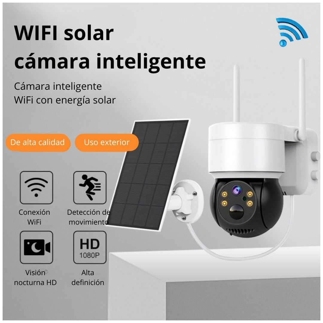 Cámara de Seguridad Solar WiFi 1080P PTZ 360° IP66 con Visión Nocturna Audio Alarma y Sirena - 2