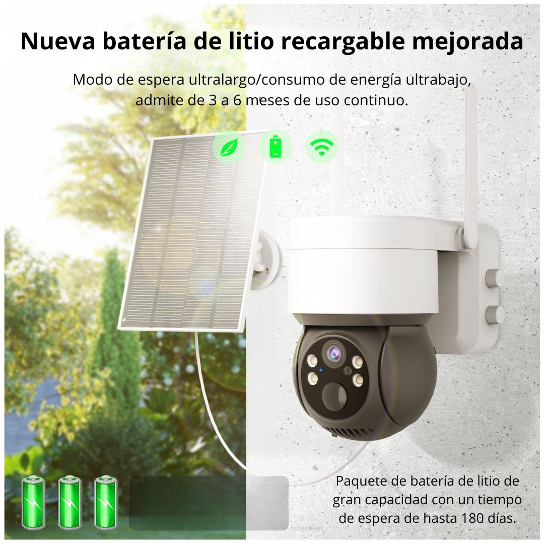 Cámara de Seguridad Solar WiFi 1080P PTZ 360° IP66 con Visión Nocturna Audio Alarma y Sirena - 7
