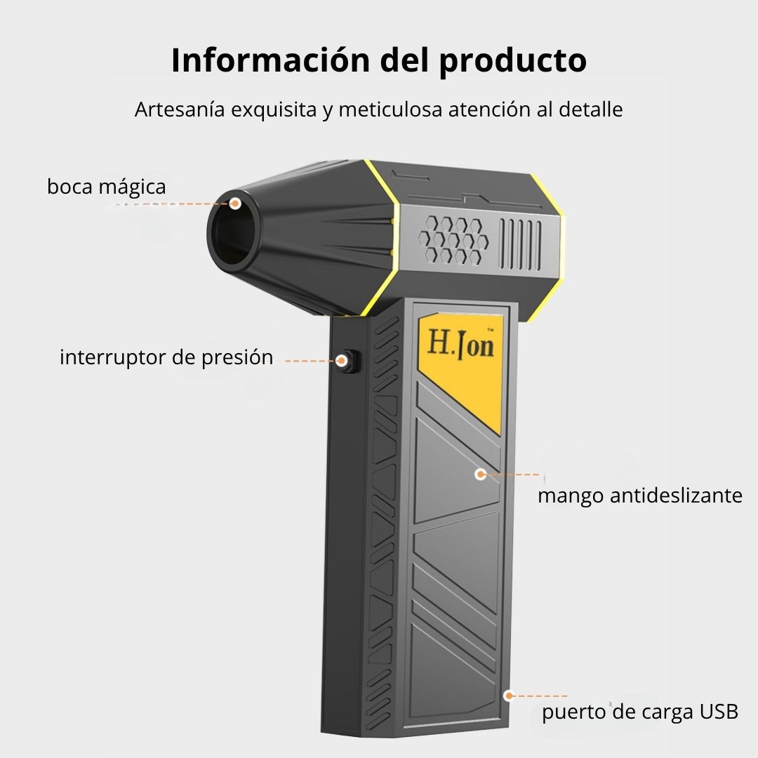 SOPLADOR DE AIRE INALÁMBRICO 120W SEISA PARA AUTO Y HOGAR, RECARGABLE CON 3 VELOCIDADES CARGA TIPO C - 6