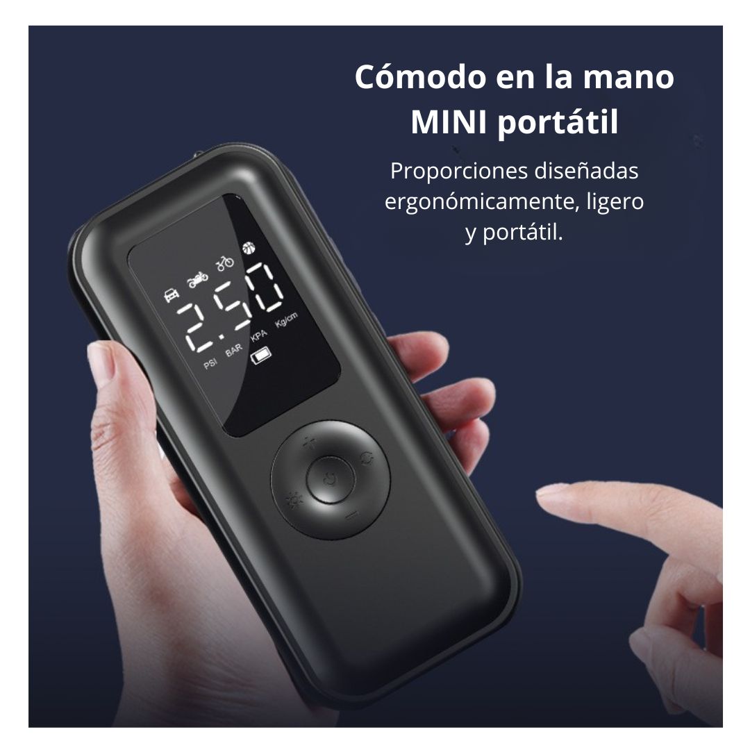 COMPRESOR DE AIRE PORTÁTIL INALÁMBRICO PARA LLANTAS DE AUTO MOTO Y BICICLETA CON PANTALLA Y LUZ LED - 5