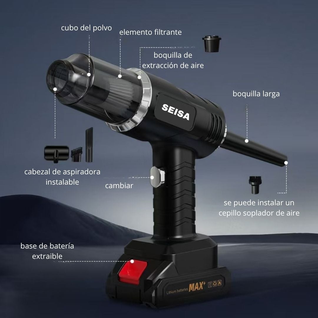 ASPIRADORA INALÁMBRICA PORTÁTIL SEISA MULTIFUNCIÓN CON BATERÍA RECARGABLE PARA AUTO CASA Y OFICINA - 4