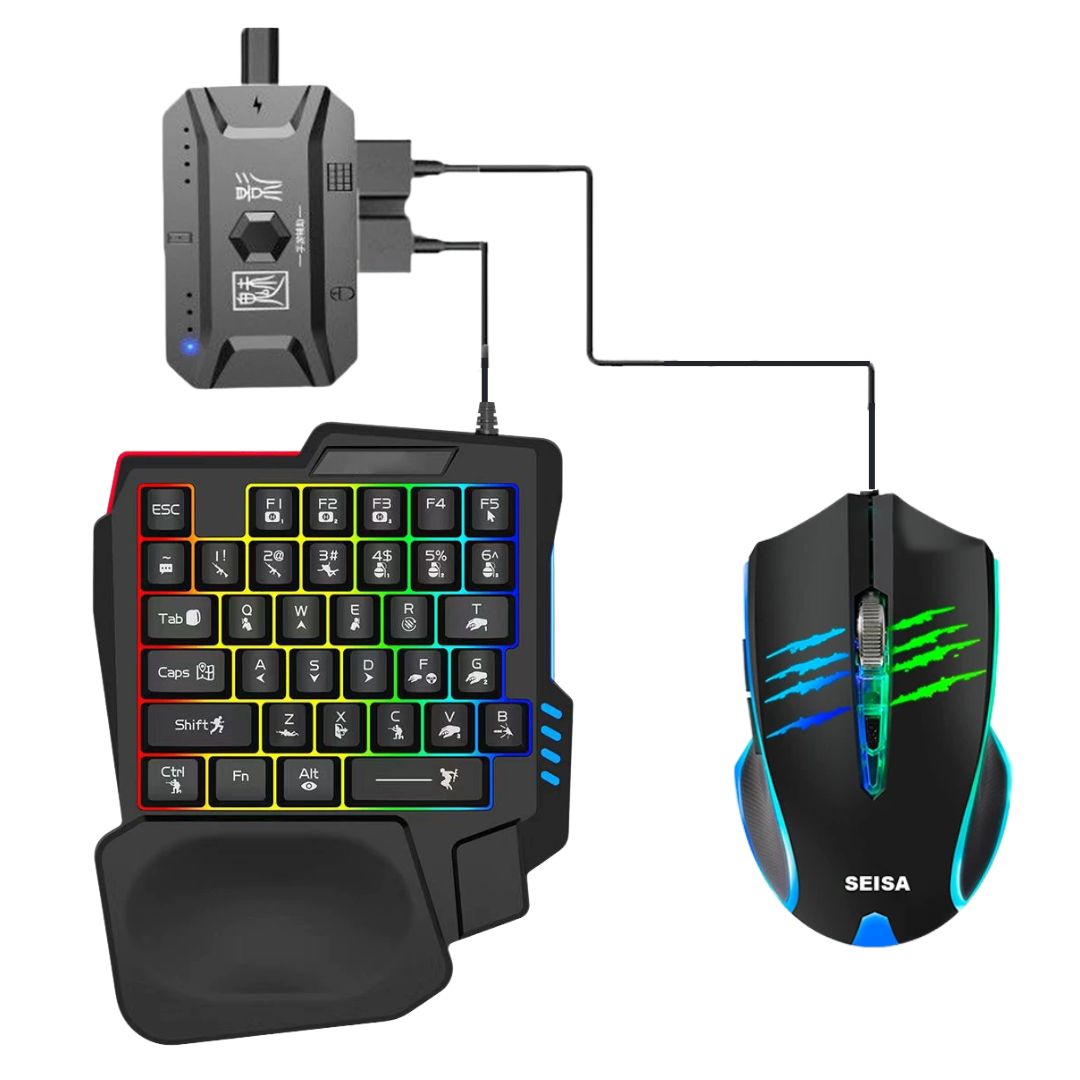 KIT GAMER PARA CELULAR SEISA 4 EN 1 CON TECLADO, MOUSE, LUZ RGB Y ADAPTADOR BLUETOOTH ANDROID IOS PC - 1