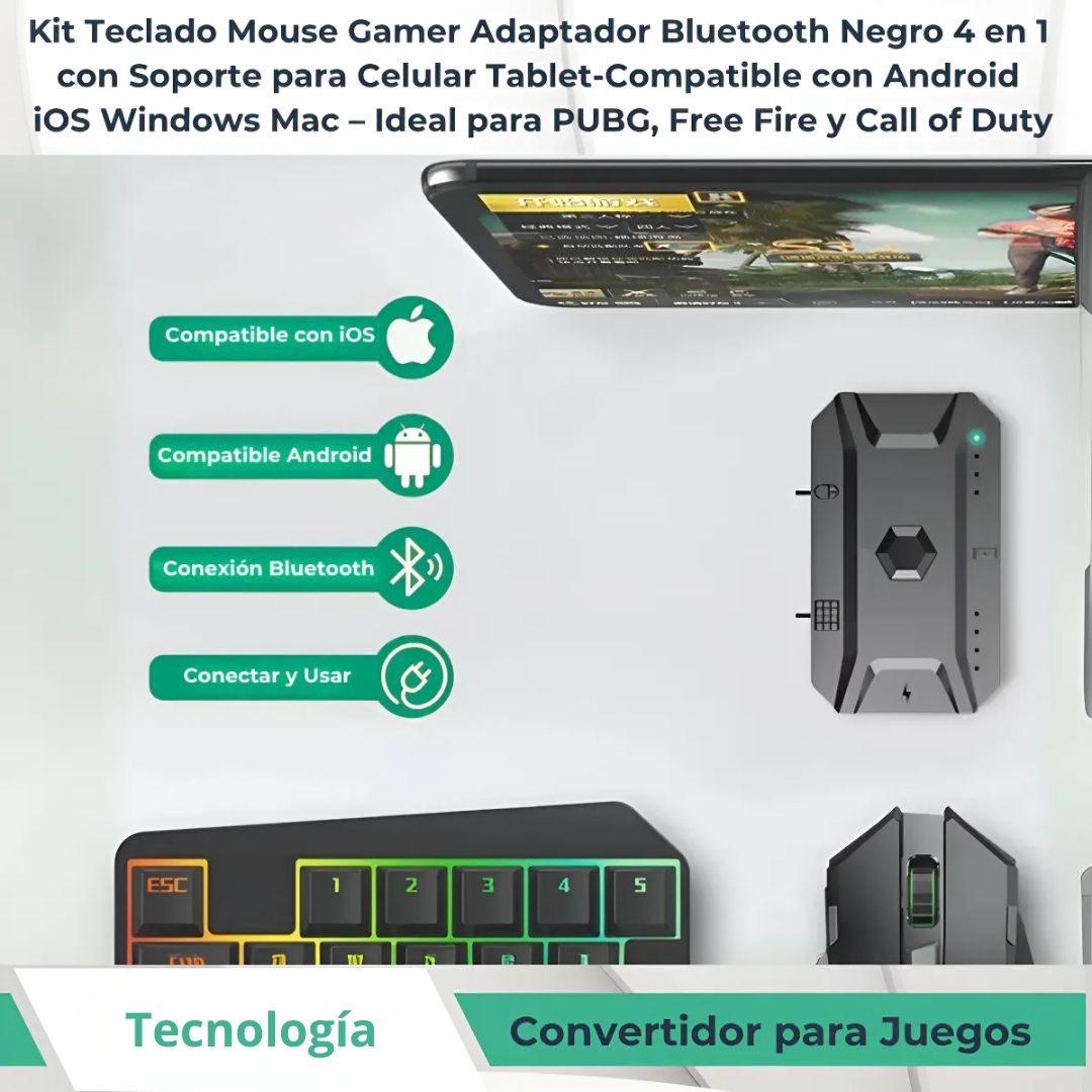 KIT GAMER PARA CELULAR SEISA 4 EN 1 CON TECLADO, MOUSE, LUZ RGB Y ADAPTADOR BLUETOOTH ANDROID IOS PC - 4