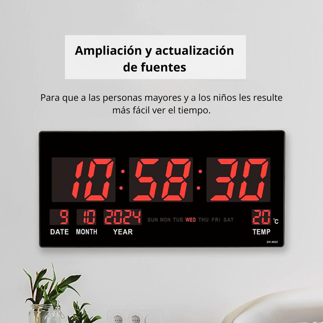 RELOJ DIGITAL LED GRANDE DE PARED 46 CM CON HORA 12/24H, FECHA, DÍA, TEMPERATURA Y BRILLO AUTOMÁTICO - 2