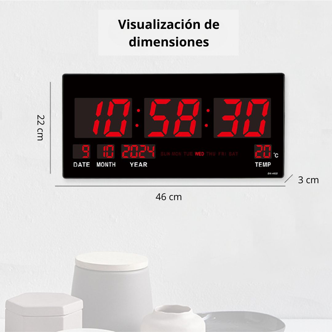 RELOJ DIGITAL LED GRANDE DE PARED 46 CM CON HORA 12/24H, FECHA, DÍA, TEMPERATURA Y BRILLO AUTOMÁTICO - 8