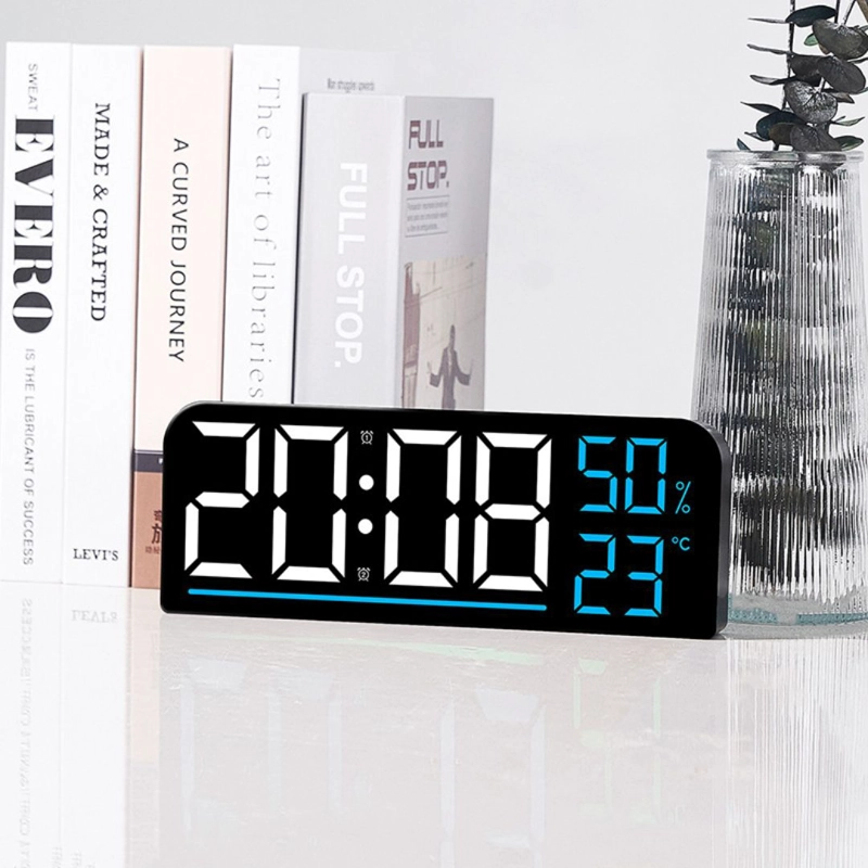 RELOJ DIGITAL LED DE PARED Y ESCRITORIO 24 CM CON TEMPERATURA, HUMEDAD Y DOBLE ALARMA - 2