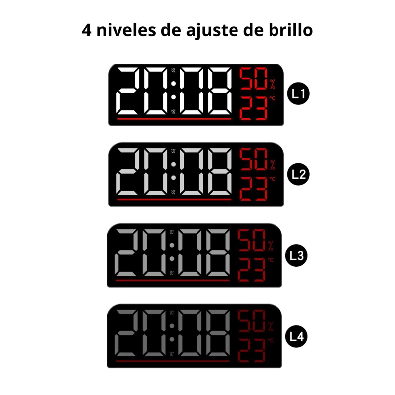 RELOJ DIGITAL LED DE PARED Y ESCRITORIO 24 CM CON TEMPERATURA, HUMEDAD Y DOBLE ALARMA - 5