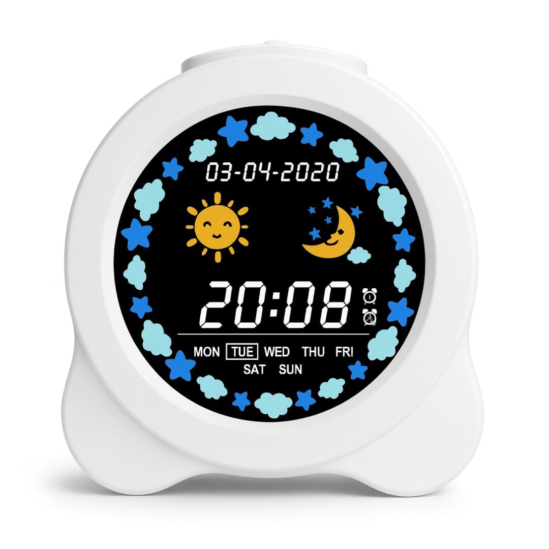 RELOJ DESPERTADOR PARA NIÑOS CON LUZ LED PANTALLA LCD A COLOR Y ENTRENADOR DE SUEÑO CON CABLE USB-C - 1