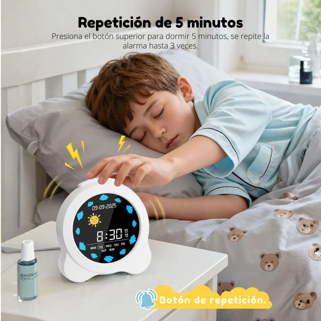 RELOJ DESPERTADOR PARA NIÑOS CON LUZ LED PANTALLA LCD A COLOR Y ENTRENADOR DE SUEÑO CON CABLE USB-C - 5