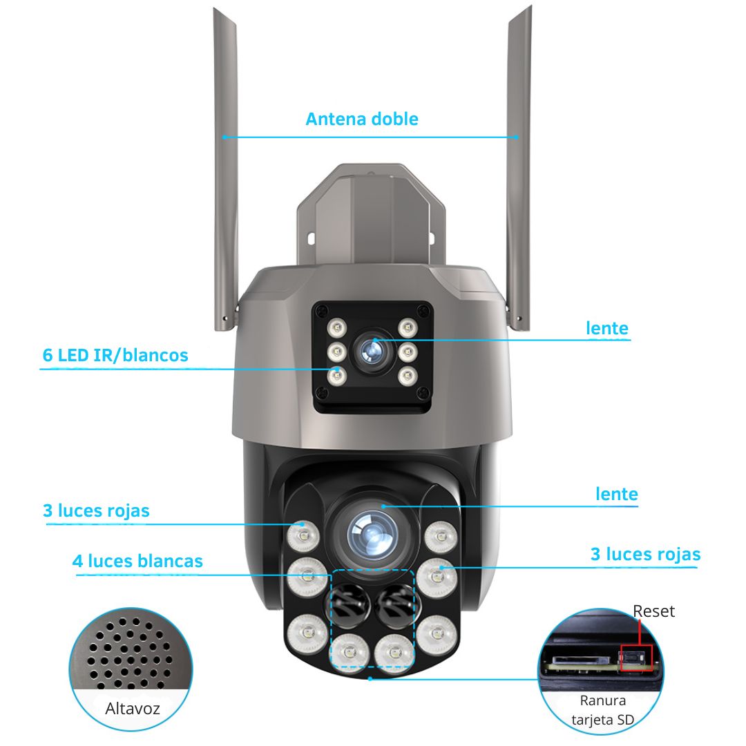 CÁMARA DE SEGURIDAD WIFI PTZ 360° UHD CON DOBLE LENTE ZOOM 36X IA VISIÓN NOCTURNA A COLOR Y SIRENA - 7