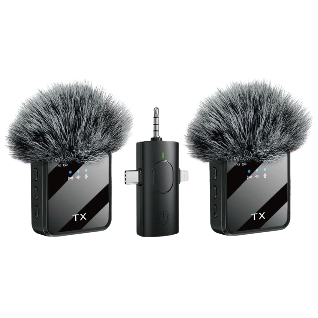 MICRÓFONO INALÁMBRICO DE SOLAPA DOBLE F11-2 CON 2 TX Y RECEPTOR TIPO C, LIGHTNING Y JACK 3.5 MM - 1