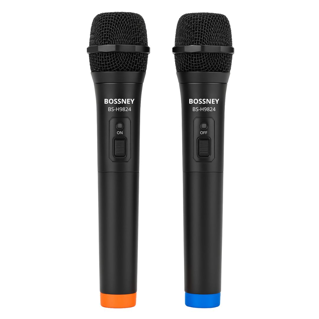 MICRÓFONOS INALÁMBRICOS UHF PROFESIONALES BOSSNEY DOBLE PACK CON RECEPTOR RECARGABLE Y SONIDO NÍTIDO - 1