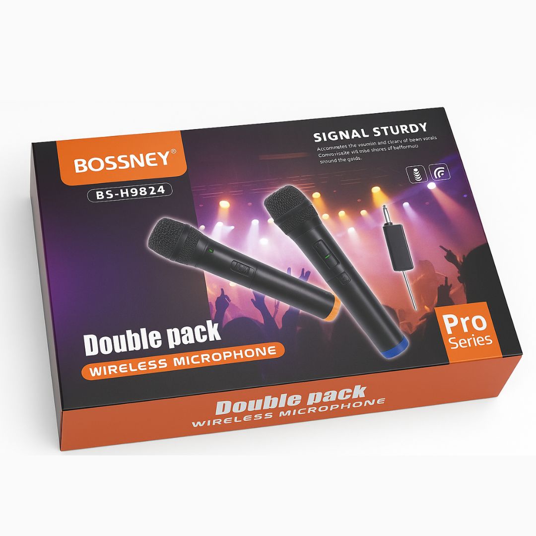 MICRÓFONOS INALÁMBRICOS UHF PROFESIONALES BOSSNEY DOBLE PACK CON RECEPTOR RECARGABLE Y SONIDO NÍTIDO - 2