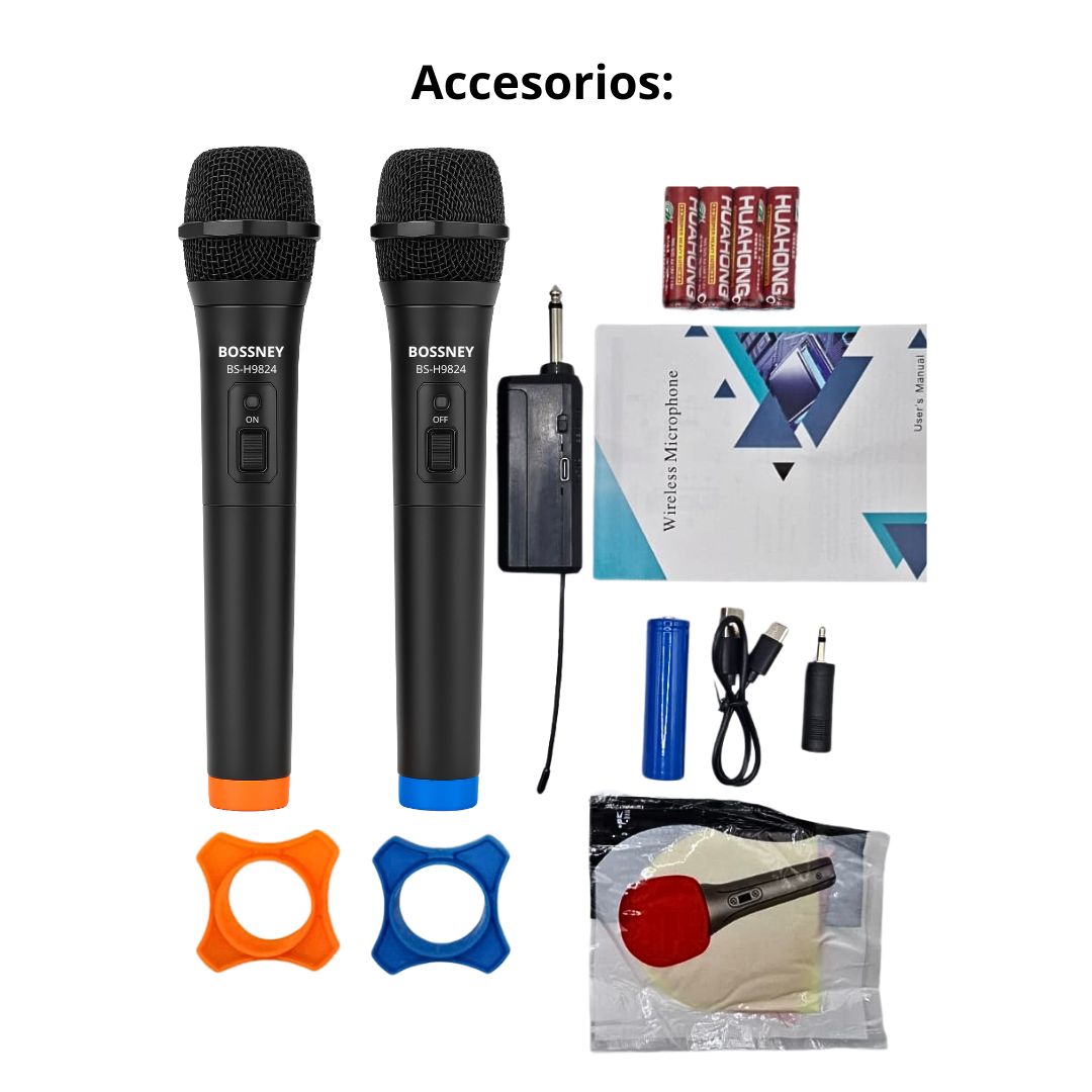 MICRÓFONOS INALÁMBRICOS UHF PROFESIONALES BOSSNEY DOBLE PACK CON RECEPTOR RECARGABLE Y SONIDO NÍTIDO - 3