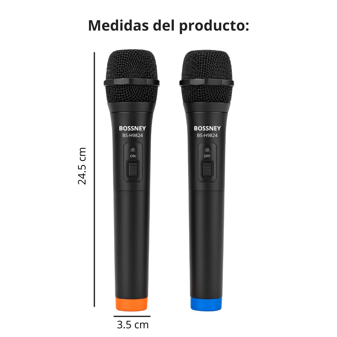 MICRÓFONOS INALÁMBRICOS UHF PROFESIONALES BOSSNEY DOBLE PACK CON RECEPTOR RECARGABLE Y SONIDO NÍTIDO - 4