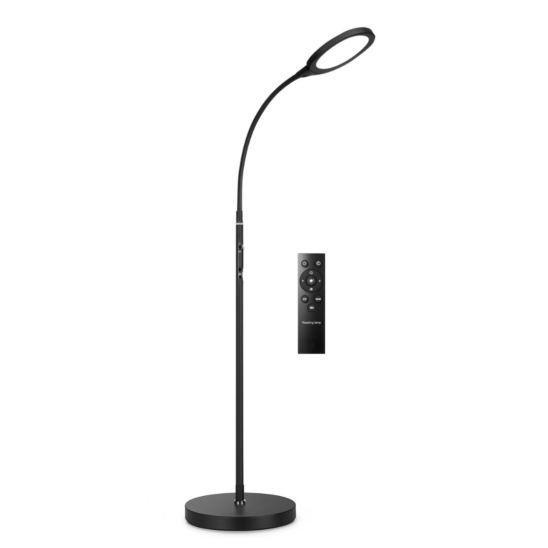 LÁMPARA DE PIE LED REGULABLE CON CONTROL REMOTO LUZ CÁLIDA Y FRÍA CUELLO FLEXIBLE Y DISEÑO MODERNO - 1