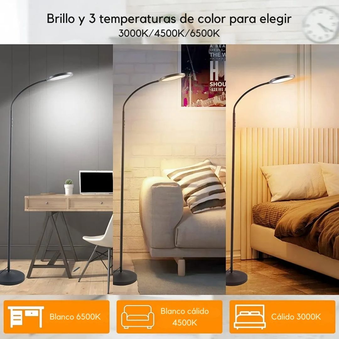LÁMPARA DE PIE LED REGULABLE CON CONTROL REMOTO LUZ CÁLIDA Y FRÍA CUELLO FLEXIBLE Y DISEÑO MODERNO - 2