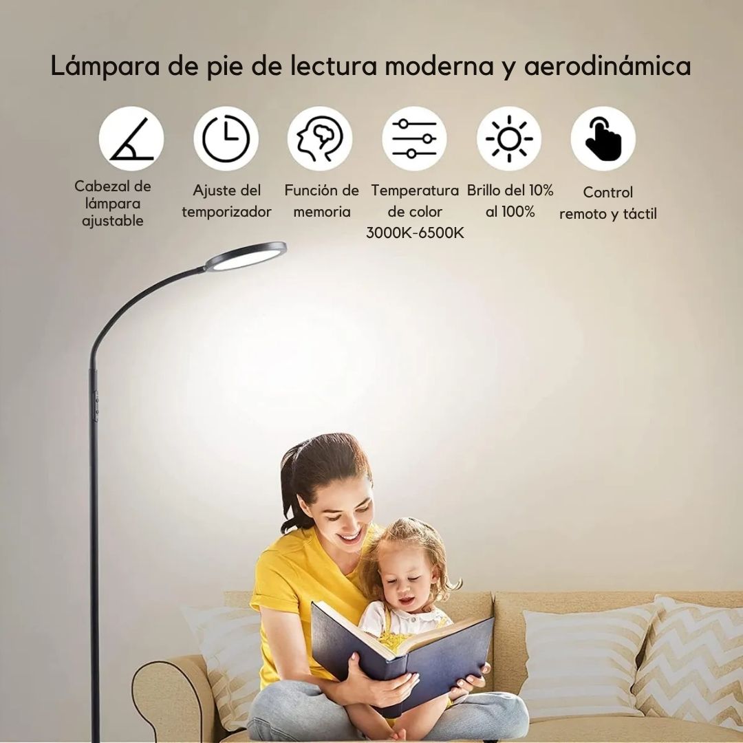 LÁMPARA DE PIE LED REGULABLE CON CONTROL REMOTO LUZ CÁLIDA Y FRÍA CUELLO FLEXIBLE Y DISEÑO MODERNO - 3