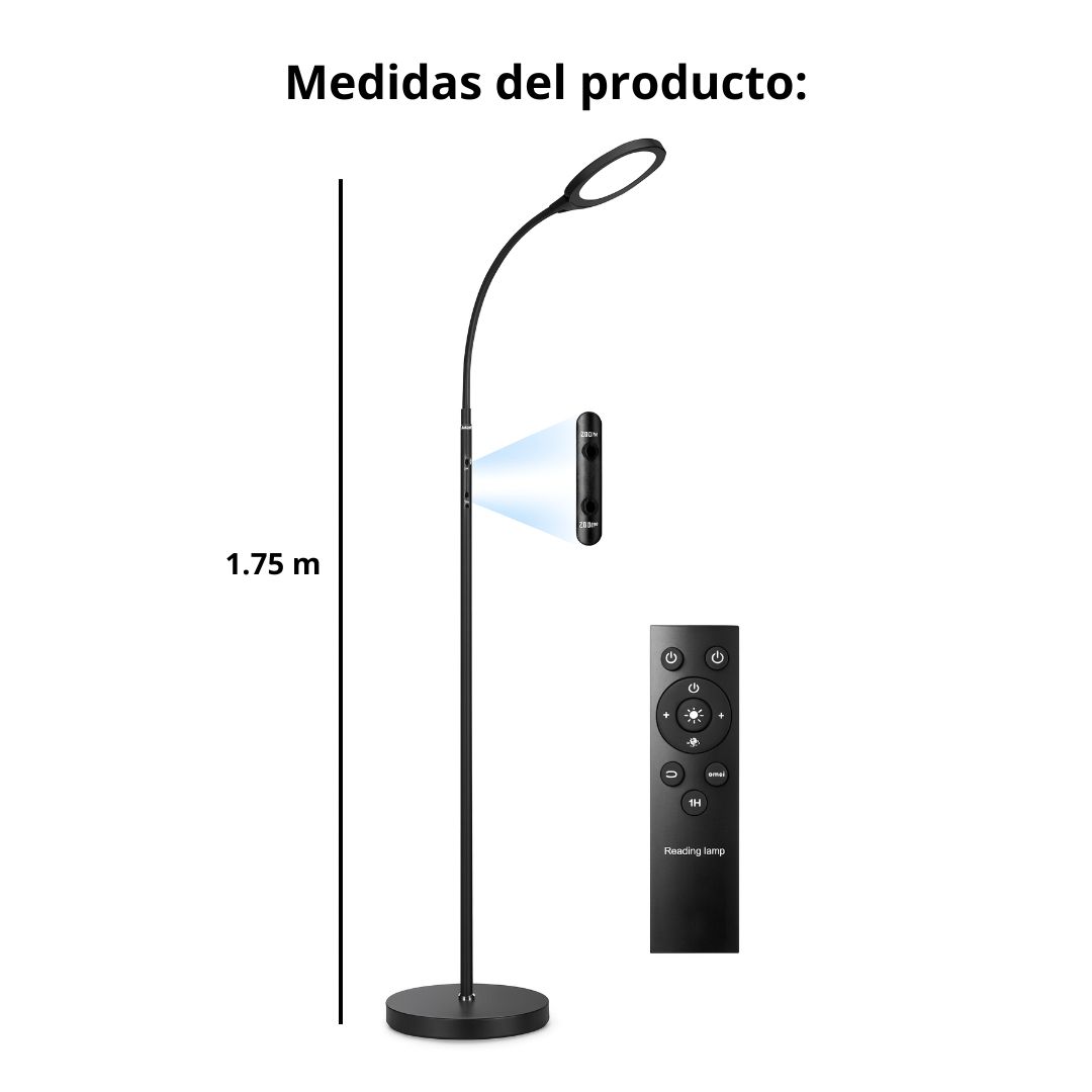 LÁMPARA DE PIE LED REGULABLE CON CONTROL REMOTO LUZ CÁLIDA Y FRÍA CUELLO FLEXIBLE Y DISEÑO MODERNO - 8