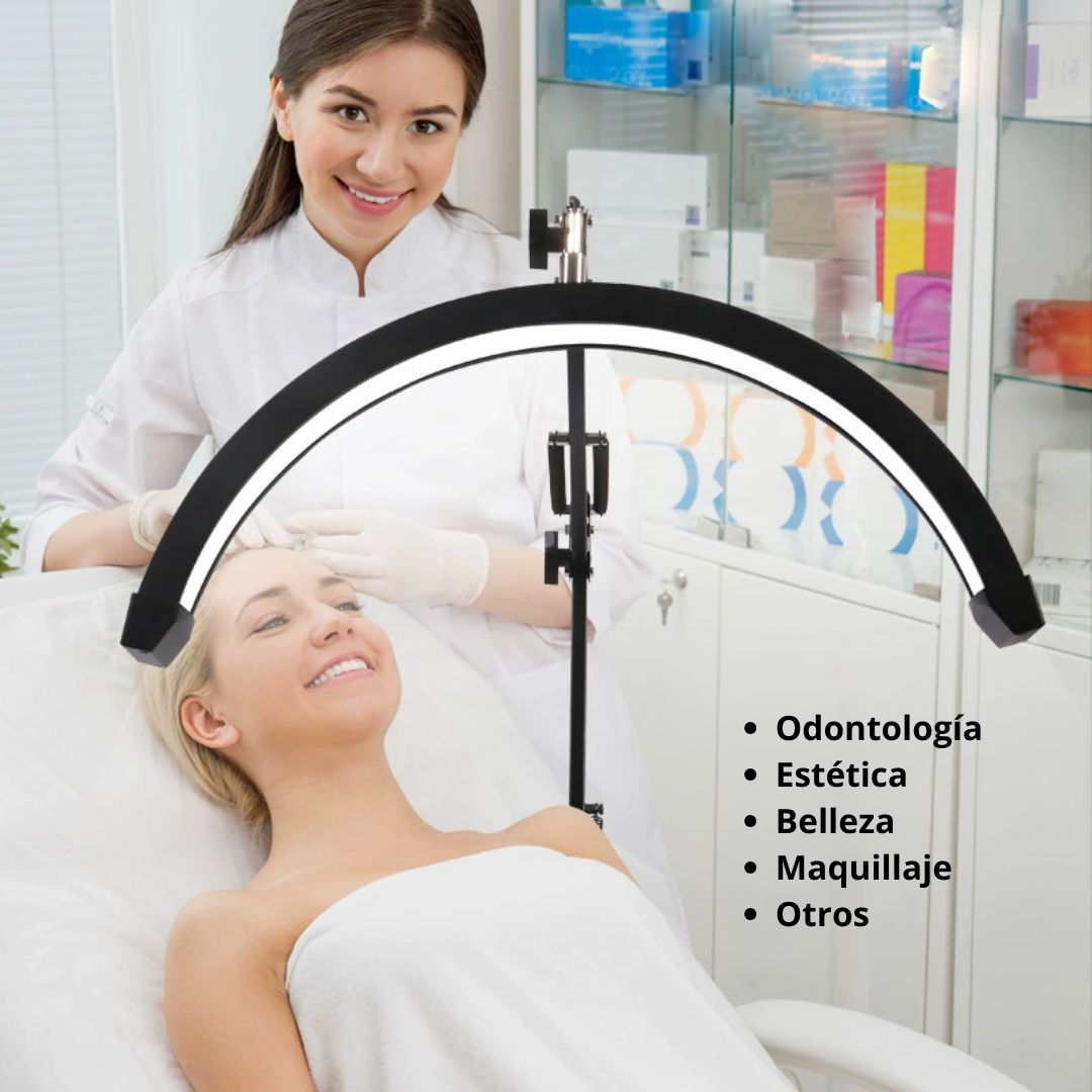 LÁMPARA LED PROFESIONAL MEDIA LUNA CON BRAZO ARTICULADO, 3 COLORES Y BRILLO AJUSTABLE PARA ESTÉTICA - 2