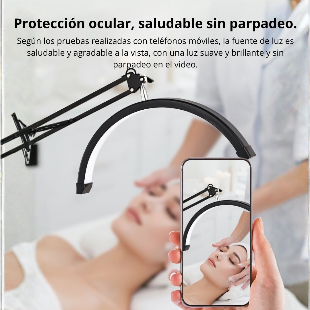 LÁMPARA LED PROFESIONAL MEDIA LUNA CON BRAZO ARTICULADO, 3 COLORES Y BRILLO AJUSTABLE PARA ESTÉTICA - 3