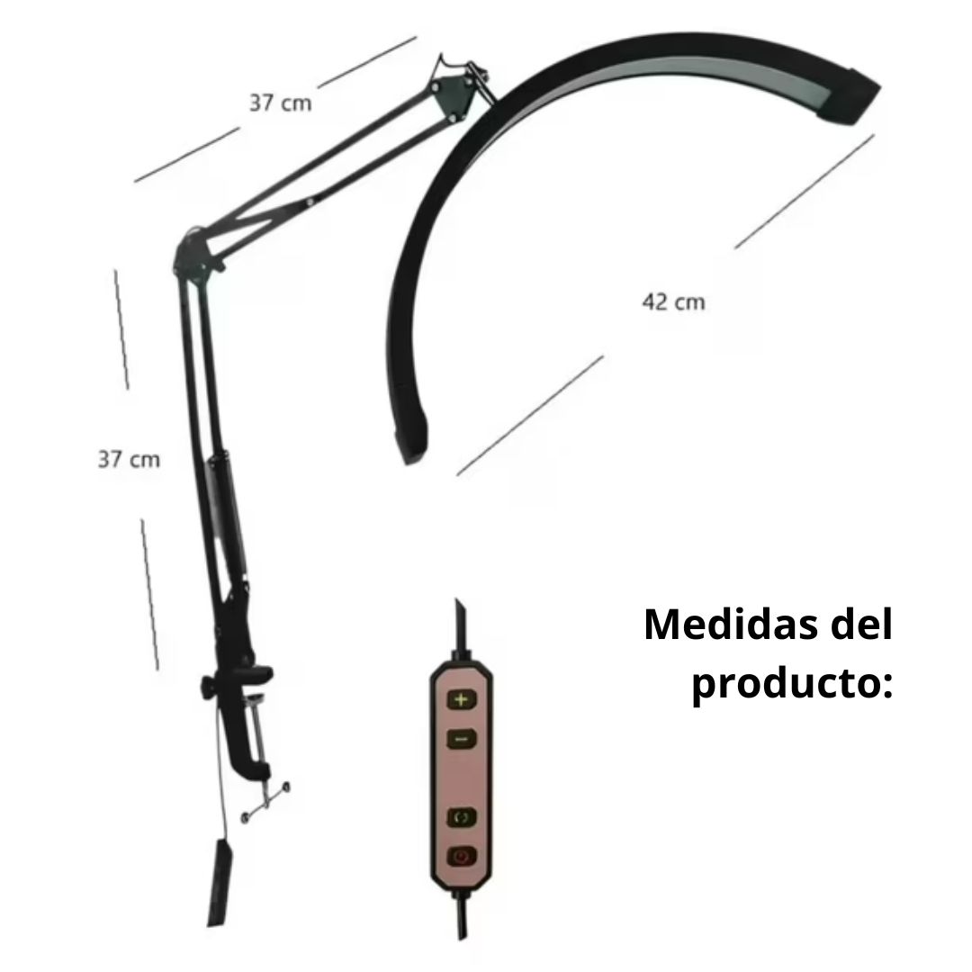 LÁMPARA LED PROFESIONAL MEDIA LUNA CON BRAZO ARTICULADO, 3 COLORES Y BRILLO AJUSTABLE PARA ESTÉTICA - 8