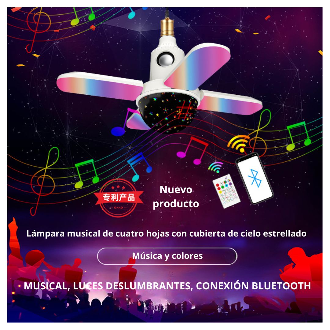 LÁMPARA MUSICAL RGB CON PARLANTE BLUETOOTH Y PROYECTOR ESTELAR 360° PARA HOGAR Y FIESTA - 2