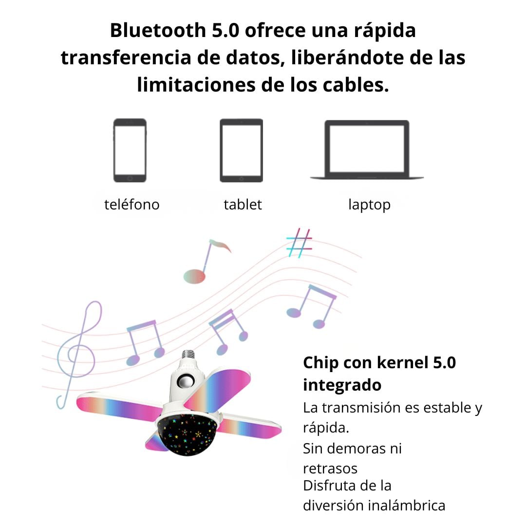 LÁMPARA MUSICAL RGB CON PARLANTE BLUETOOTH Y PROYECTOR ESTELAR 360° PARA HOGAR Y FIESTA - 3