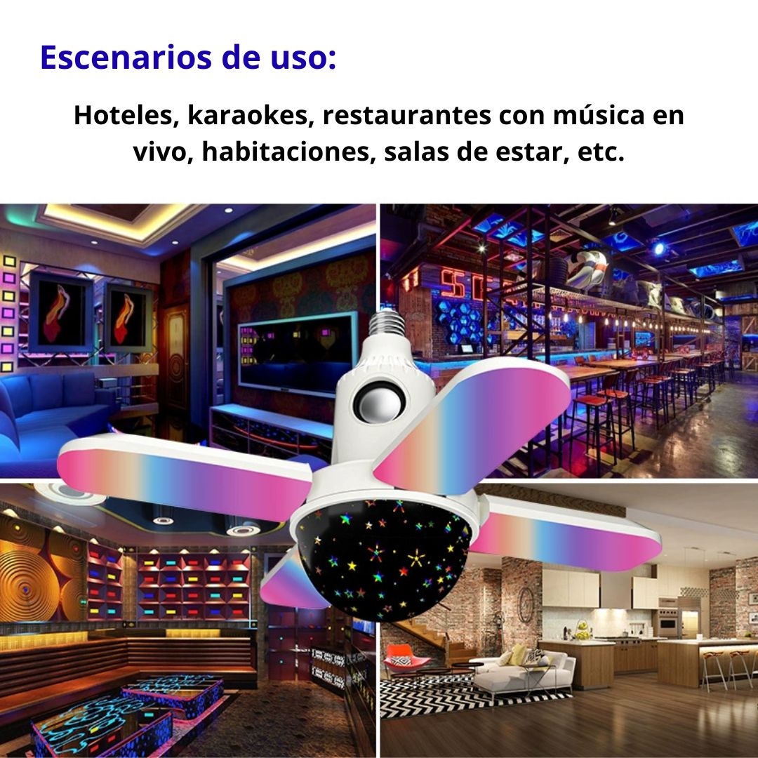 LÁMPARA MUSICAL RGB CON PARLANTE BLUETOOTH Y PROYECTOR ESTELAR 360° PARA HOGAR Y FIESTA - 4